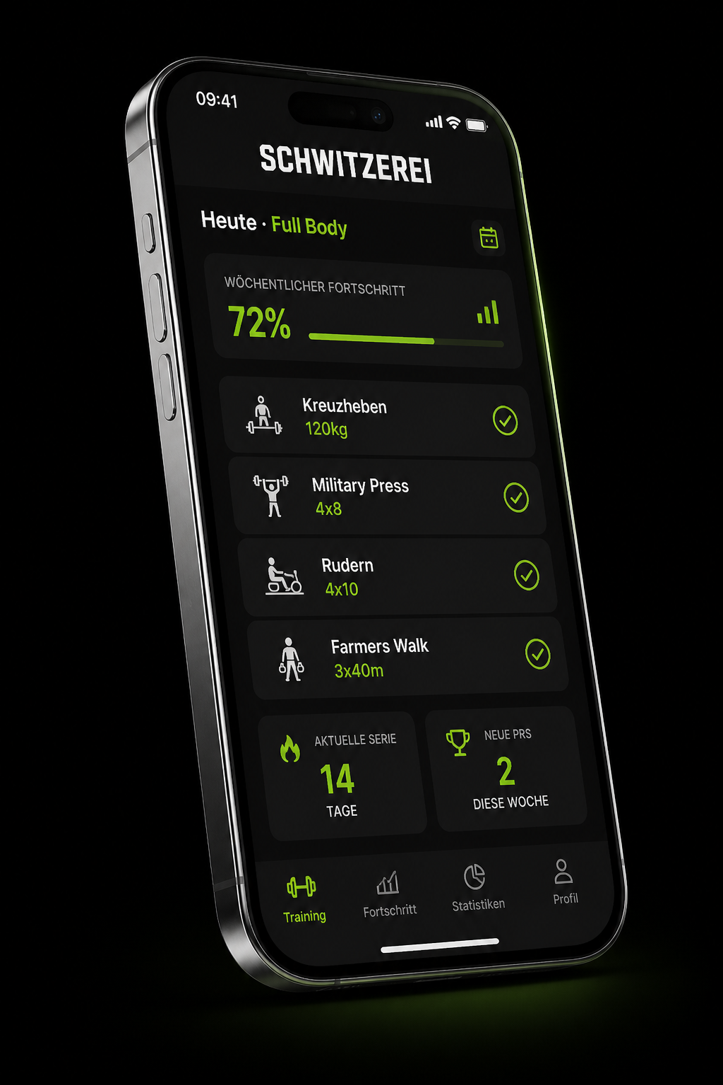 SCHWITZEREI in der TrainerFriend-App auf dem Smartphone